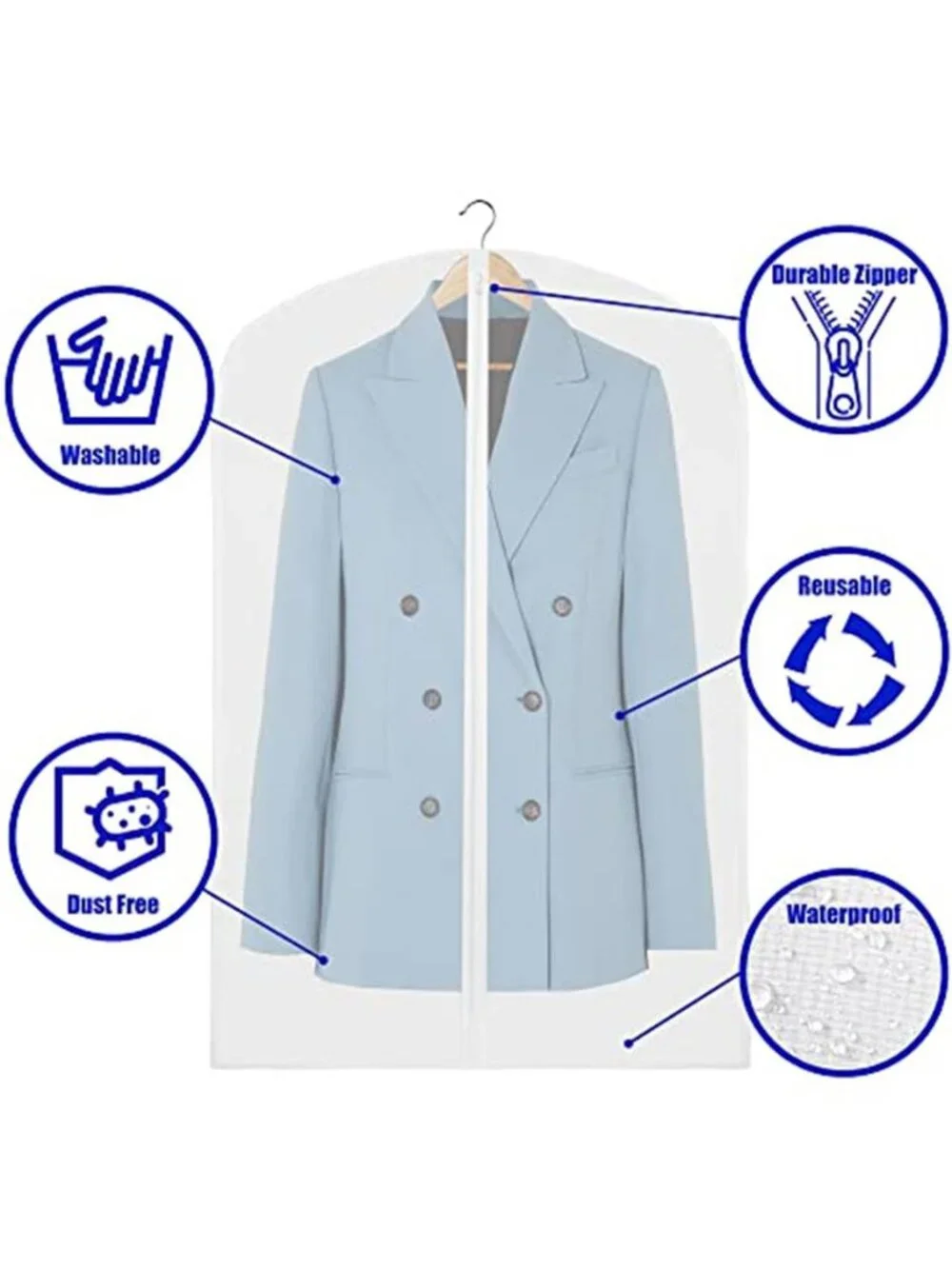 Garment Bags Clear Zipper Long Dress Coat Storage Cover Waterproof Reusable